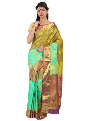 CLASSICATE from the house of The Chennai Silks  Women's Green Dharmavaram Silk Saree With Blouse 1