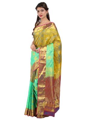 CLASSICATE from the house of The Chennai Silks  Women's Green Dharmavaram Silk Saree With Blouse 2