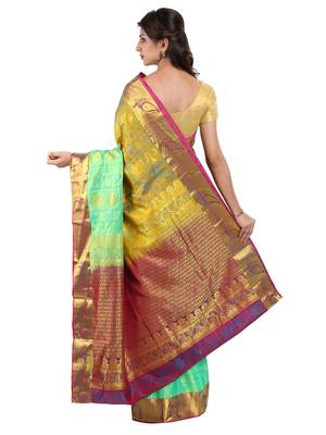 CLASSICATE from the house of The Chennai Silks  Women's Green Dharmavaram Silk Saree With Blouse 3