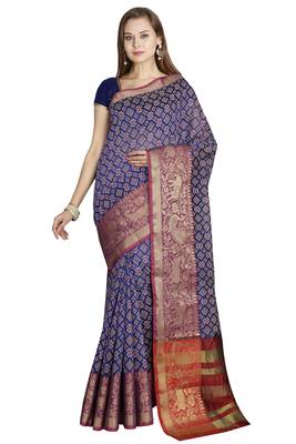 CLASSICATE from the house of The Chennai Silks  Women's Navy Blue Chanderi Cotton Saree With Blouse 1