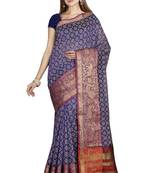 CLASSICATE from the house of The Chennai Silks  Women's Navy Blue Chanderi Cotton Saree With Blouse