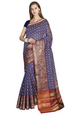 CLASSICATE from the house of The Chennai Silks  Women's Navy Blue Chanderi Cotton Saree With Blouse 2