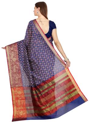 CLASSICATE from the house of The Chennai Silks  Women's Navy Blue Chanderi Cotton Saree With Blouse 3