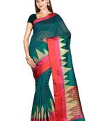 CLASSICATE from the house of The Chennai Silks  Women's Green Chanderi Cotton Saree With Blouse