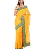 CLASSICATE from the house of The Chennai Silks  Women's Yellow Chanderi Cotton Saree With Blouse