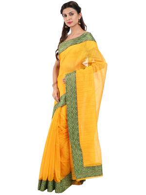 CLASSICATE from the house of The Chennai Silks  Women's Yellow Chanderi Cotton Saree With Blouse 2