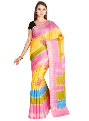 CLASSICATE from the house of The Chennai Silks  Women's Yellow Bhagalpuri Saree With Blouse 1