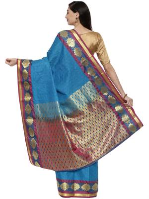 CLASSICATE from the house of The Chennai Silks  Women's Blue Dharmavaram Silk Saree With Blouse 2