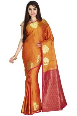 CLASSICATE from the house of The Chennai Silks  Women's Orange Kanjivaram Silk Saree With Blouse 1