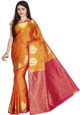CLASSICATE from the house of The Chennai Silks  Women's Orange Kanjivaram Silk Saree With Blouse 2