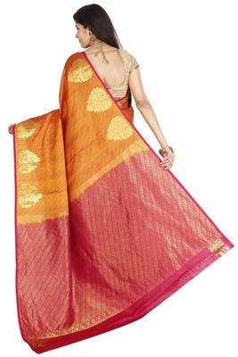 CLASSICATE from the house of The Chennai Silks  Women's Orange Kanjivaram Silk Saree With Blouse 3