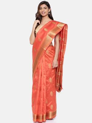 CLASSICATE from the house of The Chennai Silks  Women's Orange Dupion Saree With Blouse 1