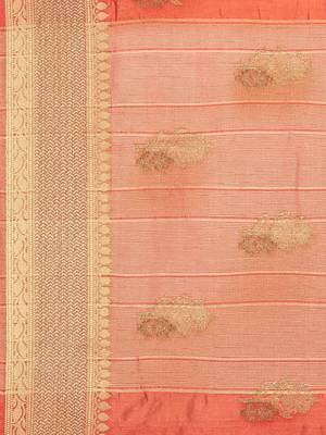 CLASSICATE from the house of The Chennai Silks  Women's Orange Dupion Saree With Blouse 4