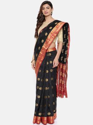 CLASSICATE from the house of The Chennai Silks  Women's Black Dupion Saree With Blouse 1