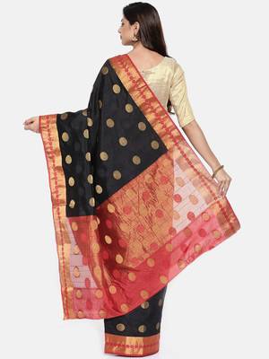 CLASSICATE from the house of The Chennai Silks  Women's Black Dupion Saree With Blouse 2