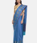 CLASSICATE from the house of The Chennai Silks  Women's Blue Organza Saree With Blouse