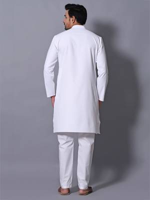 Men's White Cotton Blend Patterned Straight Kurta Payjama Set 2