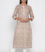 Women's Peach Cotton Cambric Block Print Straight Kurta