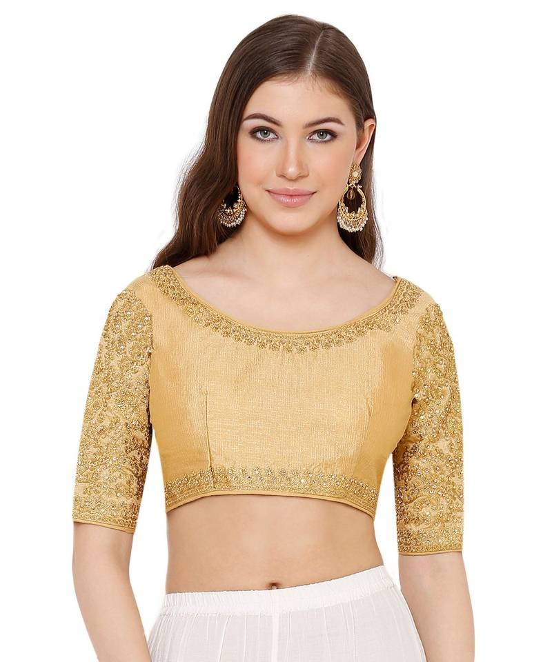 Women's Gold Silk Blend Readymade Free Size Saree Blouse