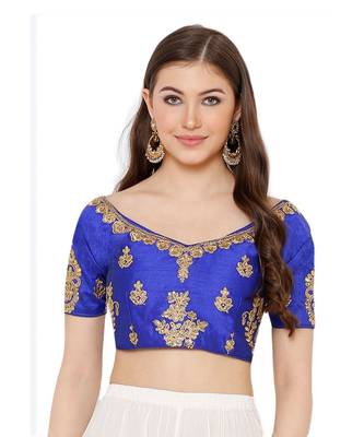 Women's Blue Silk Blend Readymade Free Size Saree Blouse 1