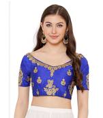 Women's Blue Silk Blend Readymade Free Size Saree Blouse