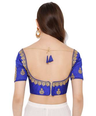 Women's Blue Silk Blend Readymade Free Size Saree Blouse 2