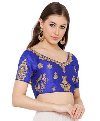 Women's Blue Silk Blend Readymade Free Size Saree Blouse 3