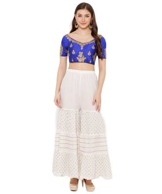 Women's Blue Silk Blend Readymade Free Size Saree Blouse 4