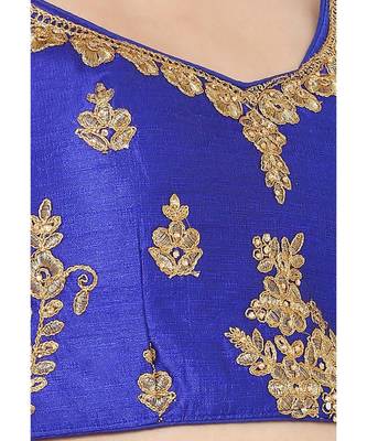 Women's Blue Silk Blend Readymade Free Size Saree Blouse 5