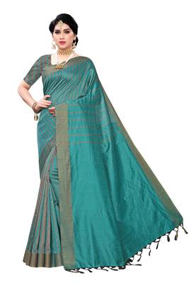 Women's  Rama Cotton Silk Printed Saree With Blouse Piece 1