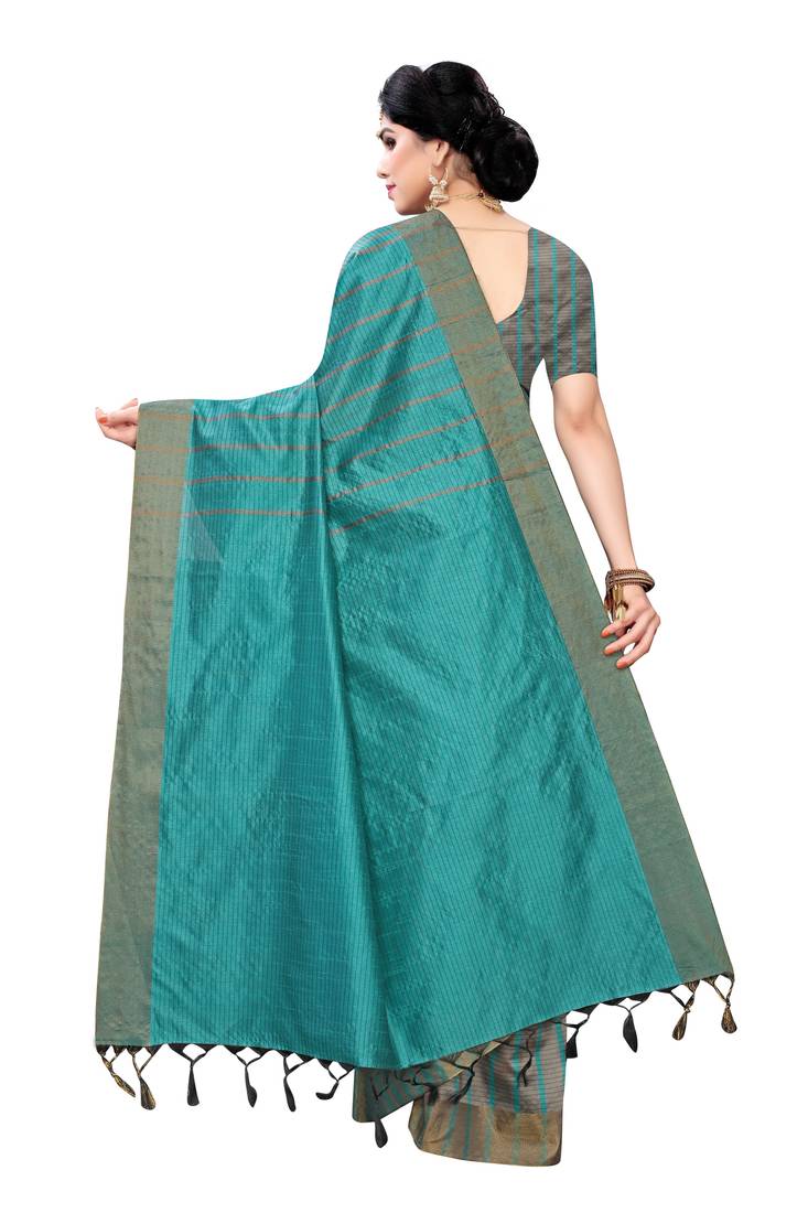 Women's  Rama Cotton Silk Printed Saree With Blouse Piece