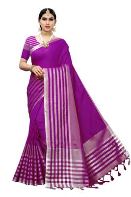Women's  Purple Cotton Silk Printed Saree With Blouse Piece 1