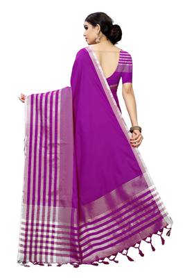 Women's  Purple Cotton Silk Printed Saree With Blouse Piece 4