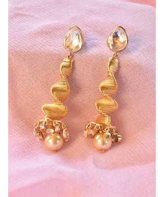 Party Wear Long Golden Spiral Earrings 1