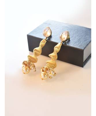 Party Wear Long Golden Spiral Earrings 2