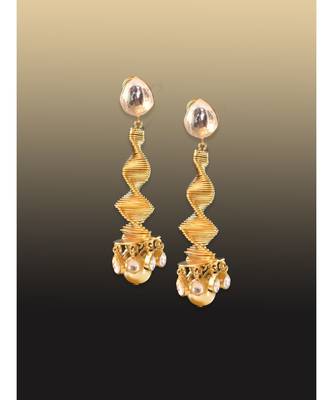 Party Wear Long Golden Spiral Earrings 3