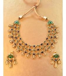 Multi Layered Lakshmi Ji Necklace set with blue and green beads