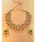 Multi Layered Lakshmi Ji Necklace set with blue and green beads