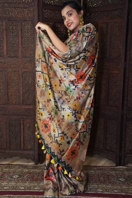 Unitex Fashion Premium Quality Brown Mulberry Tussar Silk  Saree 2