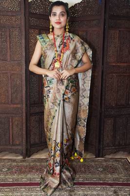 Unitex Fashion Premium Quality Brown Mulberry Tussar Silk  Saree 3
