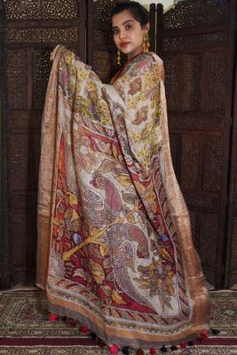 Unitex Fashion Premium Quality Grey Linen Digital kalamkari printed saree? 1