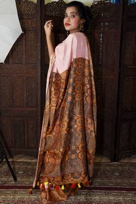 Unitex Fashion Premium Quality pink Mulberry Tussar Silk  Saree 1