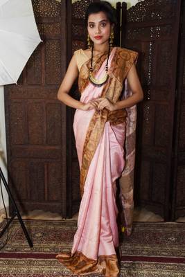 Unitex Fashion Premium Quality pink Mulberry Tussar Silk  Saree 2