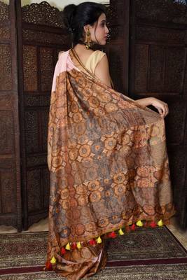 Unitex Fashion Premium Quality pink Mulberry Tussar Silk  Saree 3