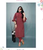 Red Cotton Straight Kurti with Checks Print Details