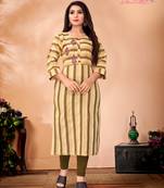 Beige Cotton Straight Cut Kurti Embroidered Details