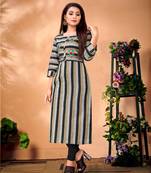 Beige & Black Cotton Straight Cut Kurti Embroidered Details