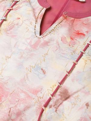 Pink printed polyester long-kurtis 4