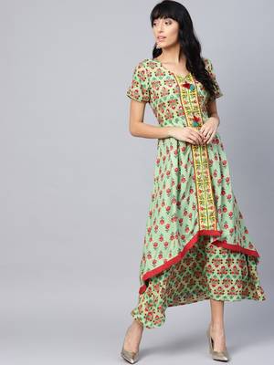 Green printed liva long-kurtis 1
