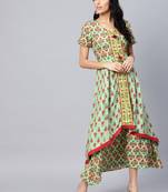 Green printed liva long-kurtis